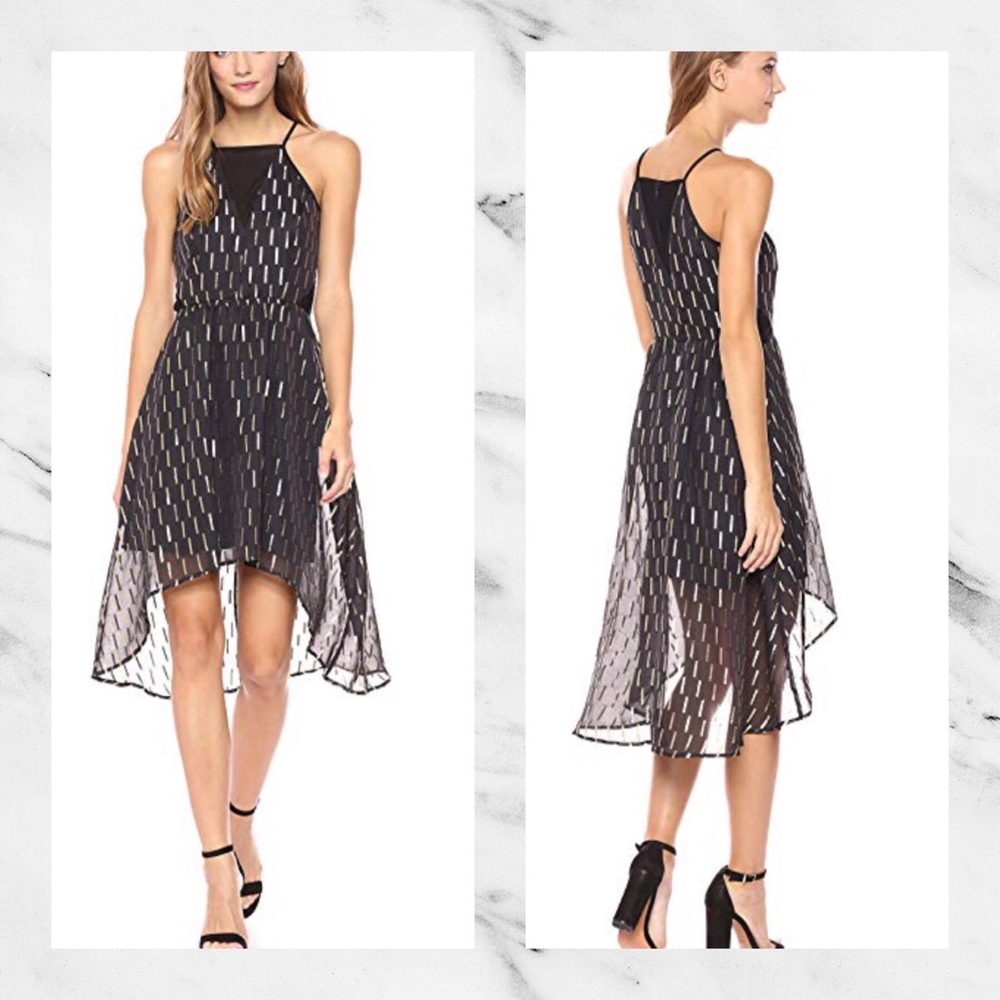 💖CLEARANCE 💖Guess Black-Gold Foiled Hi-Low Foley Dress